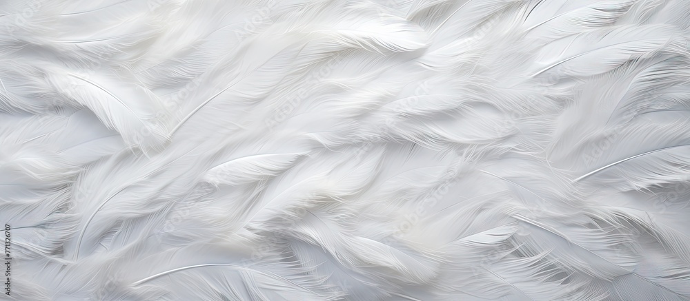 Detailed view of a white feather with intricate texture set against a deep black background Detailed view of a white feather with intricate texture set against a deep black background