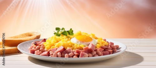 Corned beef and eggs served...