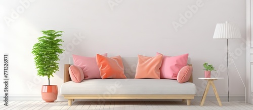 A stylish white couch adorn...