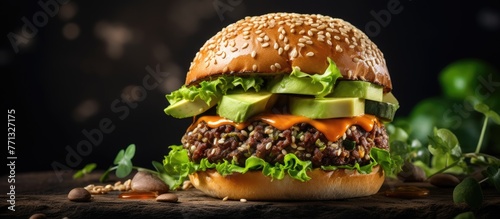 Burger featuring fresh lett...
