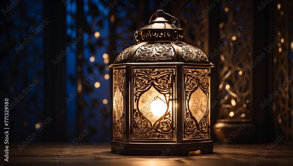 Decorative glowing lantern for ramadan celebration with copy space Decorative glowing lantern for ramadan celebration with copy space