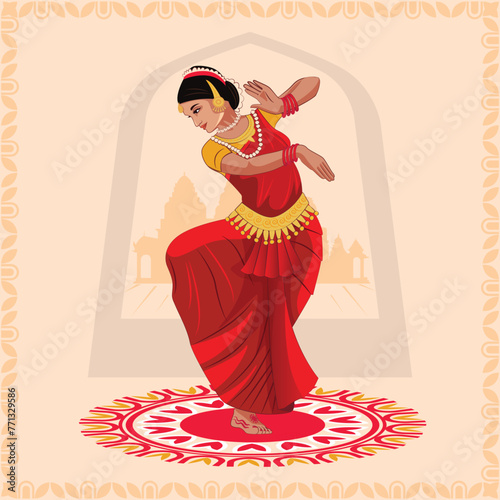 Indian God shri Druga in Happy Durga Puja Subh Navratri classical background. vector illustration design. Indian Culture, Folk, Cultural Dance. Varot Natyam Dhunuchi Dance Puja Festival photo