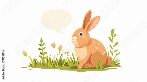 Beautiful rabbit with speech bubble easter flat vector