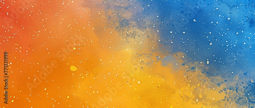 Abstract Splatter Across Warm and Cool Spectrum. Vibrant abstract splatter painting  transitioning from cool blue to warm orange  with a lively dotted texture.