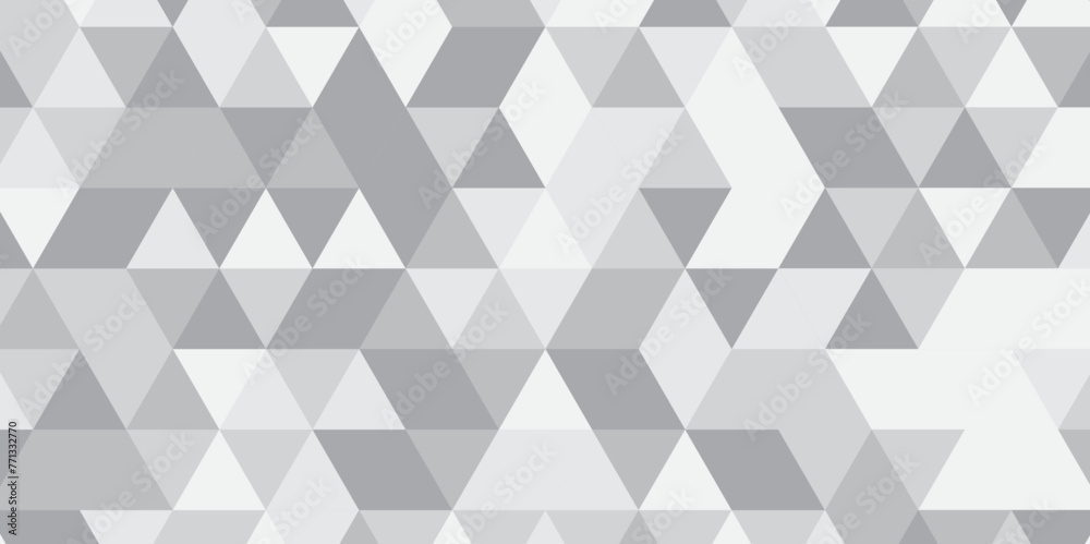 Obraz premium Abstract geometric white and gray background seamless mosaic and low polygon triangle texture wallpaper. Triangle shape retro wall grid pattern geometric ornament tile vector square element.