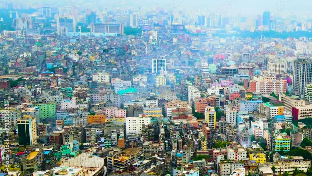Densely Populated Dhaka City With Air Pollution In Bangladesh, South Asia. - aerial shot Densely Populated Dhaka City With Air Pollution In Bangladesh, South Asia. - aerial shot