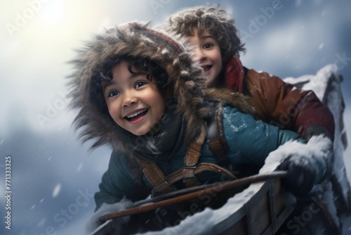 Kids sitting on a sled ready for a thrilling ride