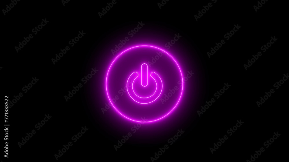 Purple neon Power Button icon on the black background. Electronic Power Button and Indicator Lights. Neon light power button turning on and off ,looping wallpaper on the black screen. Purple neon Power Button icon on the black background. Electronic Power Button and Indicator Lights. Neon light power button turning on and off ,looping wallpaper on the black screen.