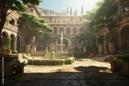 Serene Roman courtyard with a fountain