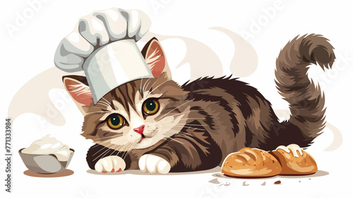 Cartoon baker cat with chefs hat and baking glove 