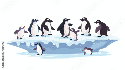 Cartoon Group of funny penguins playing on ice floe f