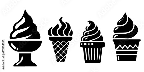 black drawing ice cream icon silhouette set summer concept vector illustration on white background