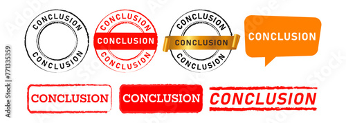conclusion rectangle circle stamp and speech bubble label sticker sign outcome result business
