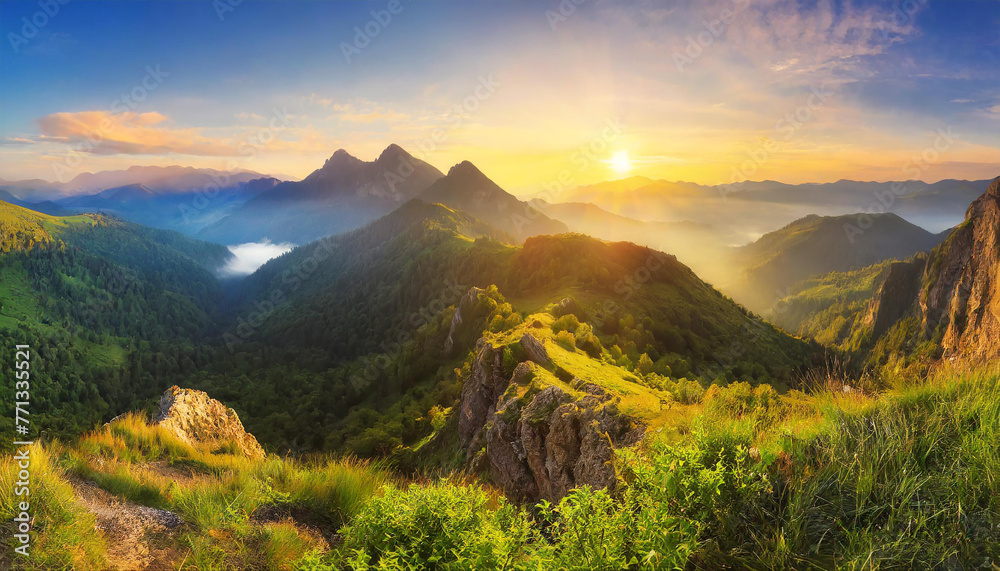 Beautiful sunrise in mountains, Landscape panorama