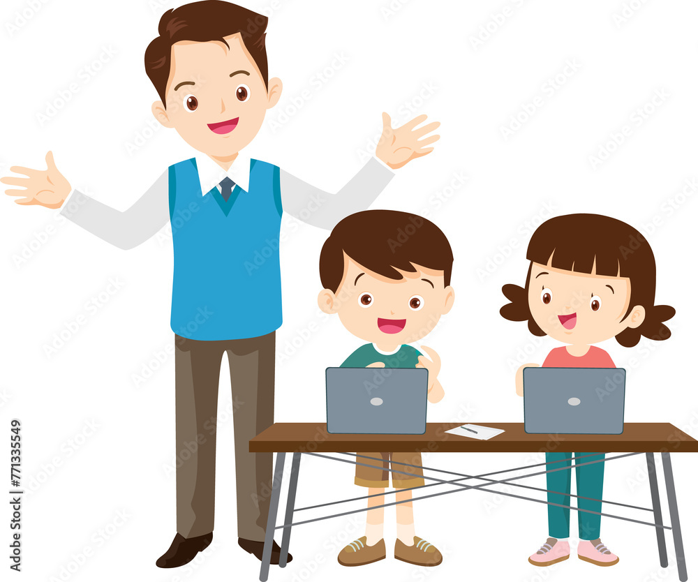 happy teacher and student learning computer happy teacher and student learning computer