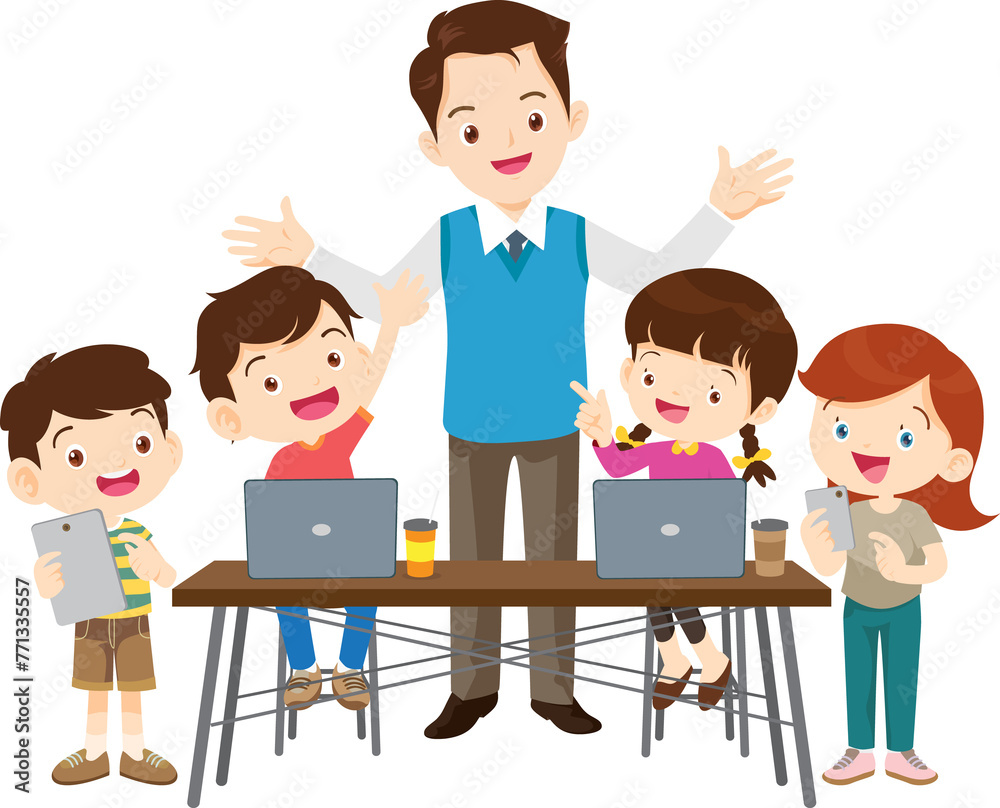 happy teacher and student learning computer happy teacher and student learning computer