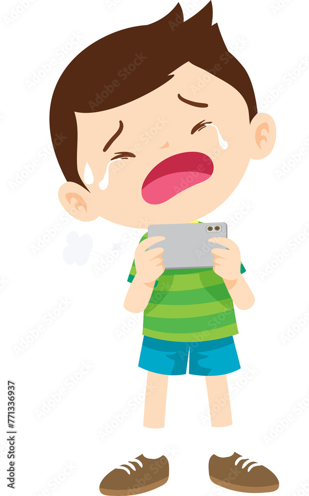 angry kid addicted mobile phone