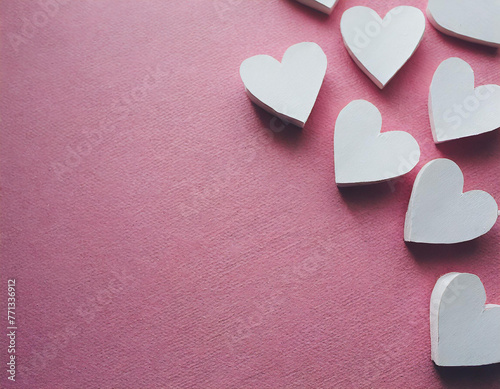 Valentine background decorated with white heart-shaped paper. Place on the corner side On pink canvas paper with space for text