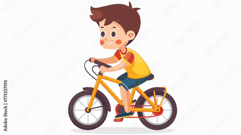 Cute little boy cartoon riding bicycle flat vector isolated
