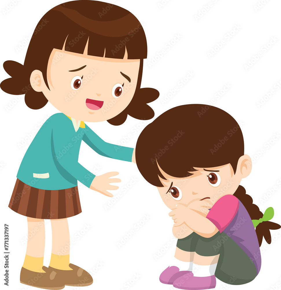 Comforting sad children with friend Comforting sad children with friend