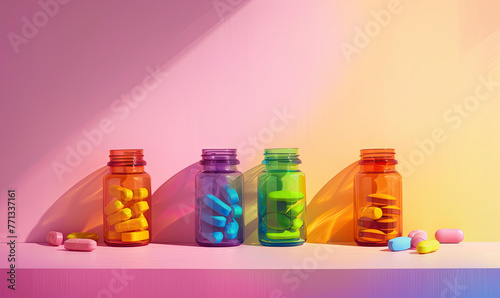 Bottles of vitamins minimalist elements