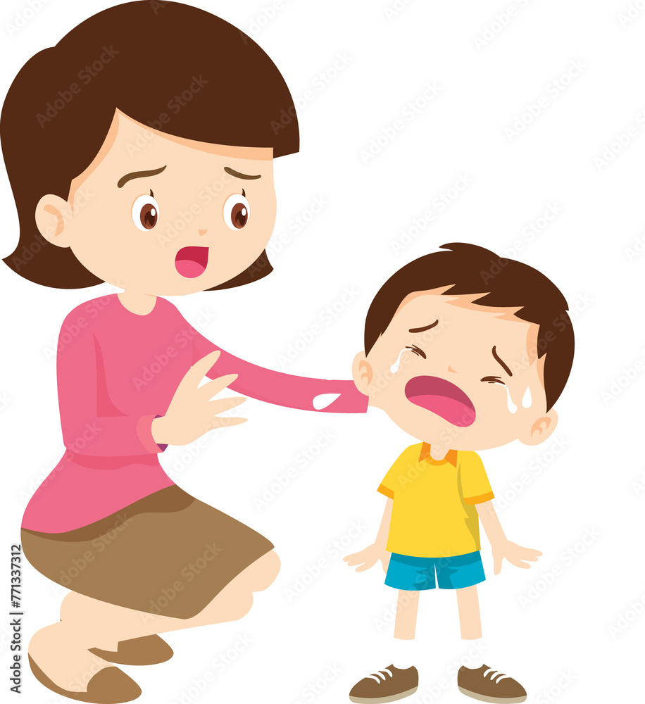 Comforting sad children with parent or teacher Comforting sad children with parent or teacher
