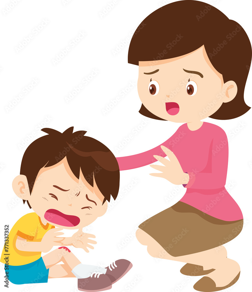 Comforting sad children with parent or teacher Comforting sad children with parent or teacher
