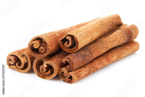 Cinnamon Stick Isolated on White Background. Closeup Shot of Dry Cinnamon for Food Decoration and Dessert Ingredient