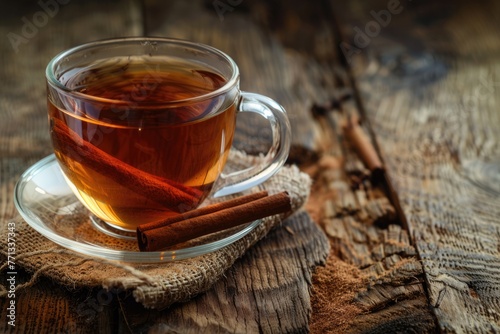 Cinnamon Tea in a Cup - Rich Aroma and Warmth of Hot Cinnamon Infused Drink on a Wooden Table