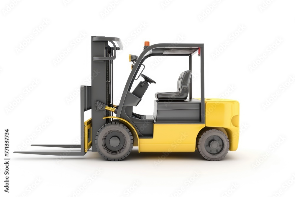 Forklift Truck on Isolated White Background. Heavy Equipment Machine for Industrial Transportation and Cargo Storage