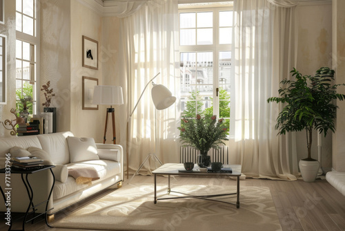 Modern Boho White Retro style apartment interior and living room Smart Homes.