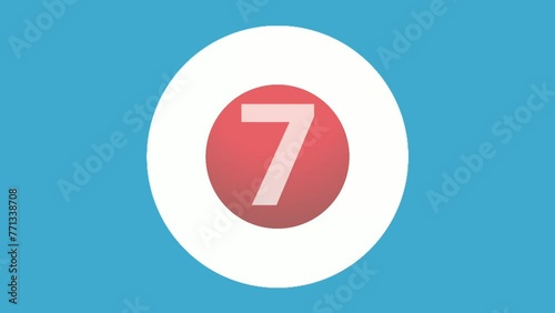 Number 7 seven sign symbol animation motion graphics icon on blue circle white background,cartoon video number for video elements