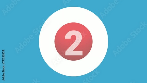 Number 2 two sign symbol animation motion graphics icon on blue circle white background,cartoon video number for video elements