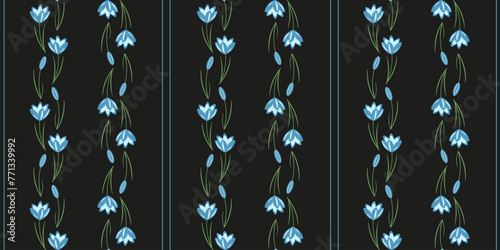 Snowdrops wallpaper with simple Geometric vertical lines. Nature Spring seamless pattern with Spring Flowers. Vector illustration can used wallpaper bed linen textile print. EPS 10
