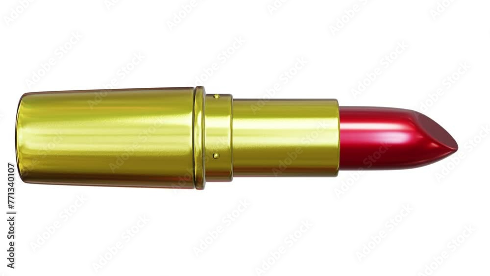 Realistic 3D animation of the satin gold body red lipstick demonstration rendered in UHD with alpha matte Realistic 3D animation of the satin gold body red lipstick demonstration rendered in UHD with alpha matte