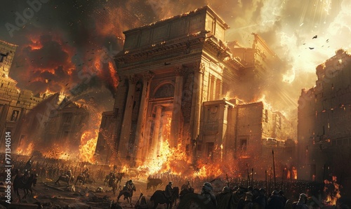 Destruction of the Jerusalem temple by the Roman Empire, Generative AI photo