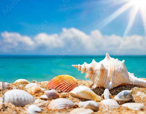 shells on beach and summer time