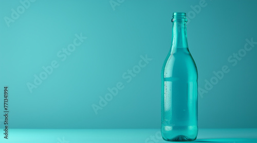 Bottle of water on blue background, liquid, drink, glass