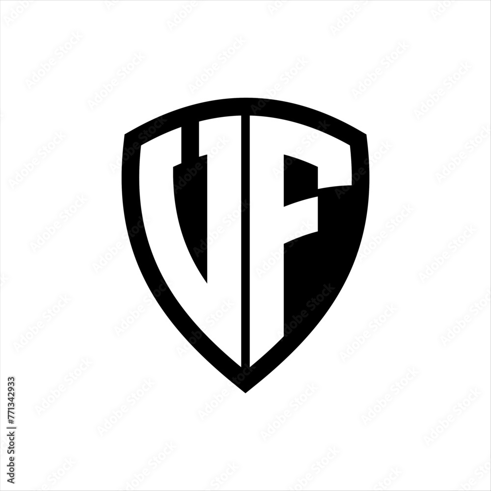 VF monogram logo with bold letters shield shape with black and white color design VF monogram logo with bold letters shield shape with black and white color design