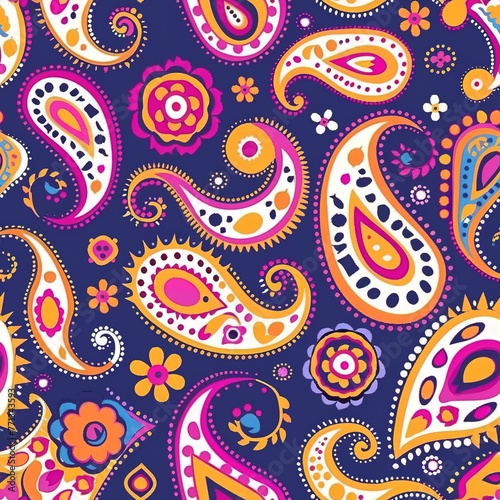 Intricate Paisley seamless pattern with traditional Indian motifs and vibrant colors. Seamless Pattern, Fabric Pattern, Tumbler wrap, Mug Wrap.