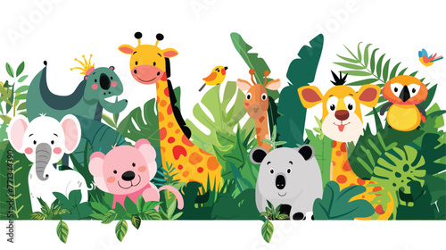 Cartoon wild animals in the jungle flat vector isolated