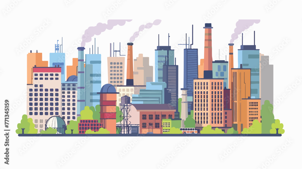 City industrial landscape flat vector isolated on white
