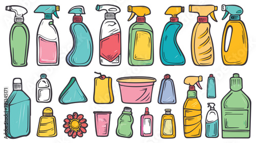 Cleaning products freehand drawn cartoon flat vector
