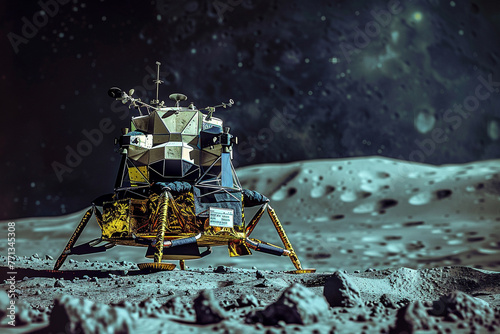 An artistic representation of the Indian Chandrayaan 3 lunar mission. The Pragyan lunar rover and Vikram lander are both on the moon.
