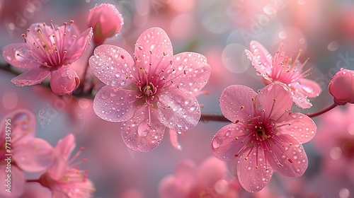 A close-up of a pink cherry blossom