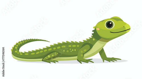Cute Cartoon green lizard posing isolated on white background