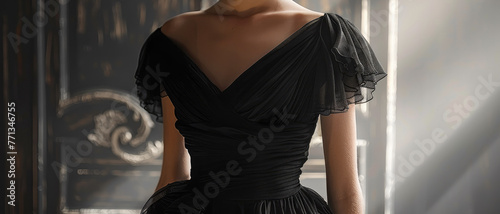 Fashionable high-end design, elegant cocktail dress color black. Generative AI. photo