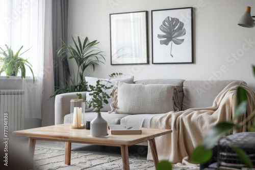 Modern Minimalist blush Pink Scandinavian style house interior Flexible Furniture. © BoubouArt