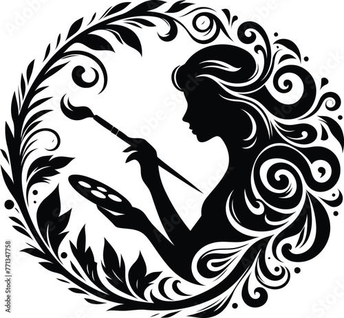 women silhouette, painting, flowers ornament decoration, floral vector design. 