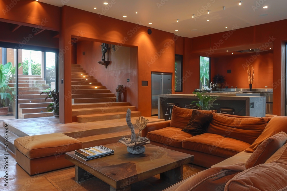 Modern Minimalist Terracotta Contemporary style house interior and living room Zen Spaces.